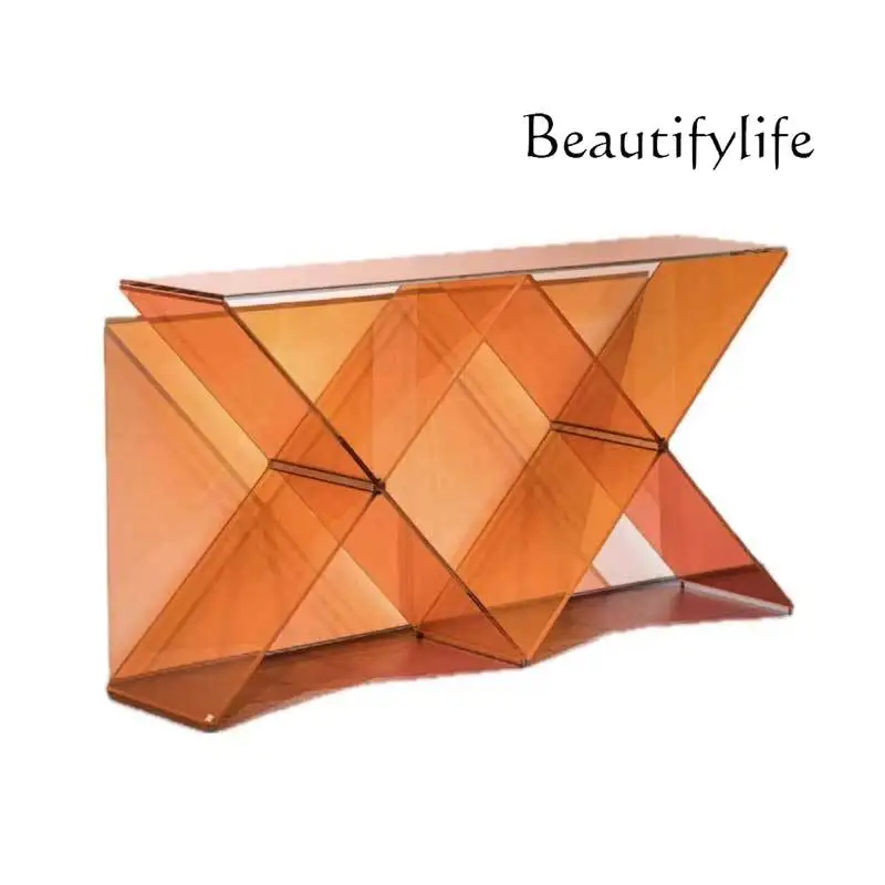 

Italian minimalist colored glass entrance table against the wall entrance table modern creative entrance cabinet