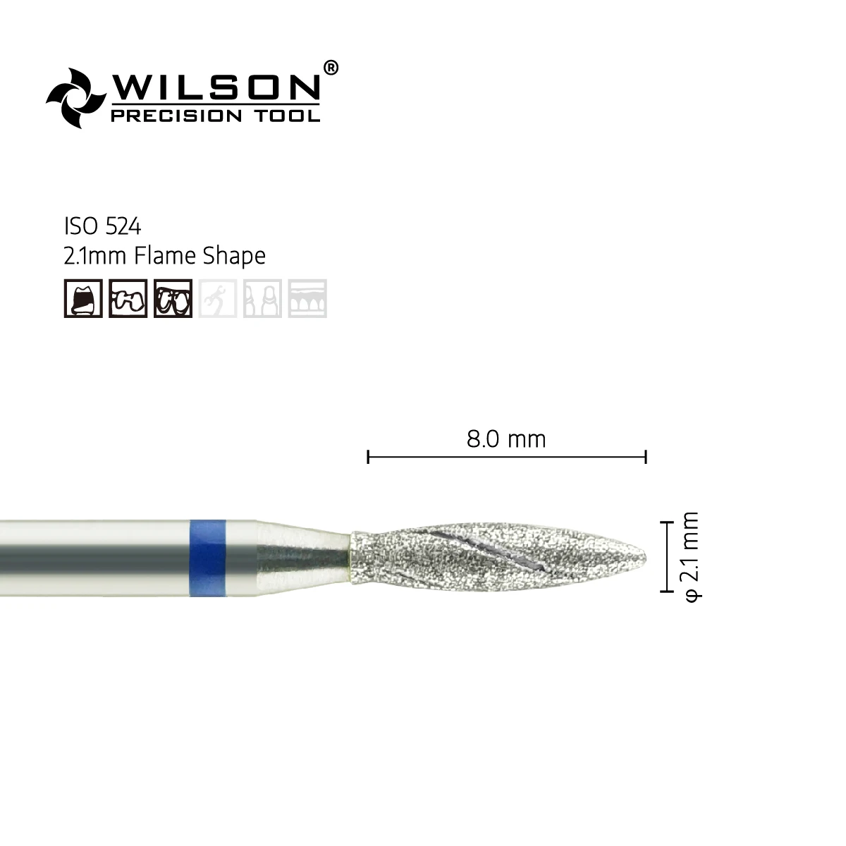 2.1mm Flame Shape 8005321 With Cooling Groove Long Lifespan Well Sun Dental Diamond Bits Dental Bur