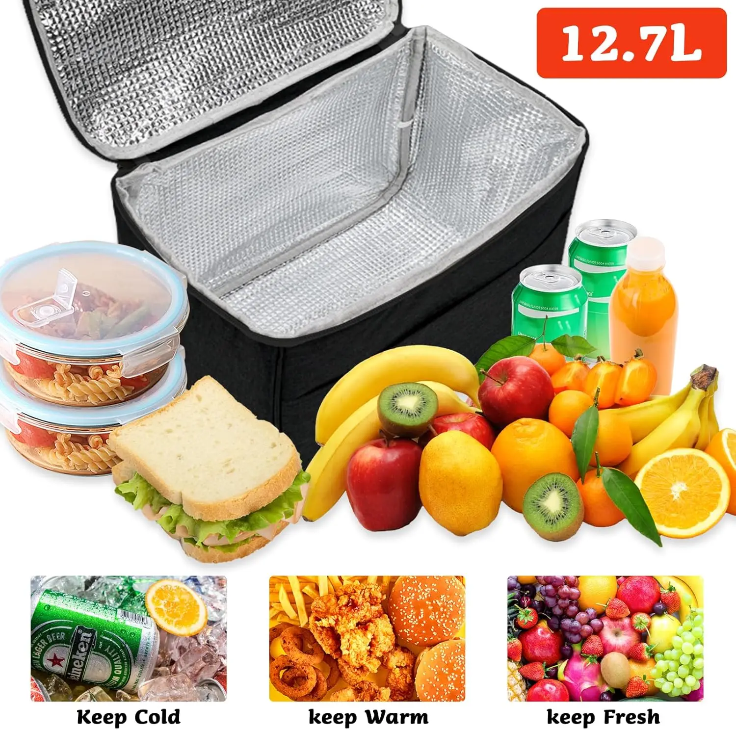 12.7L Large Insulated Lunch Bags Leakproof Cool bag Thermal Lunch Box for Women Men Kids Camping Work Office School Picnic Pack