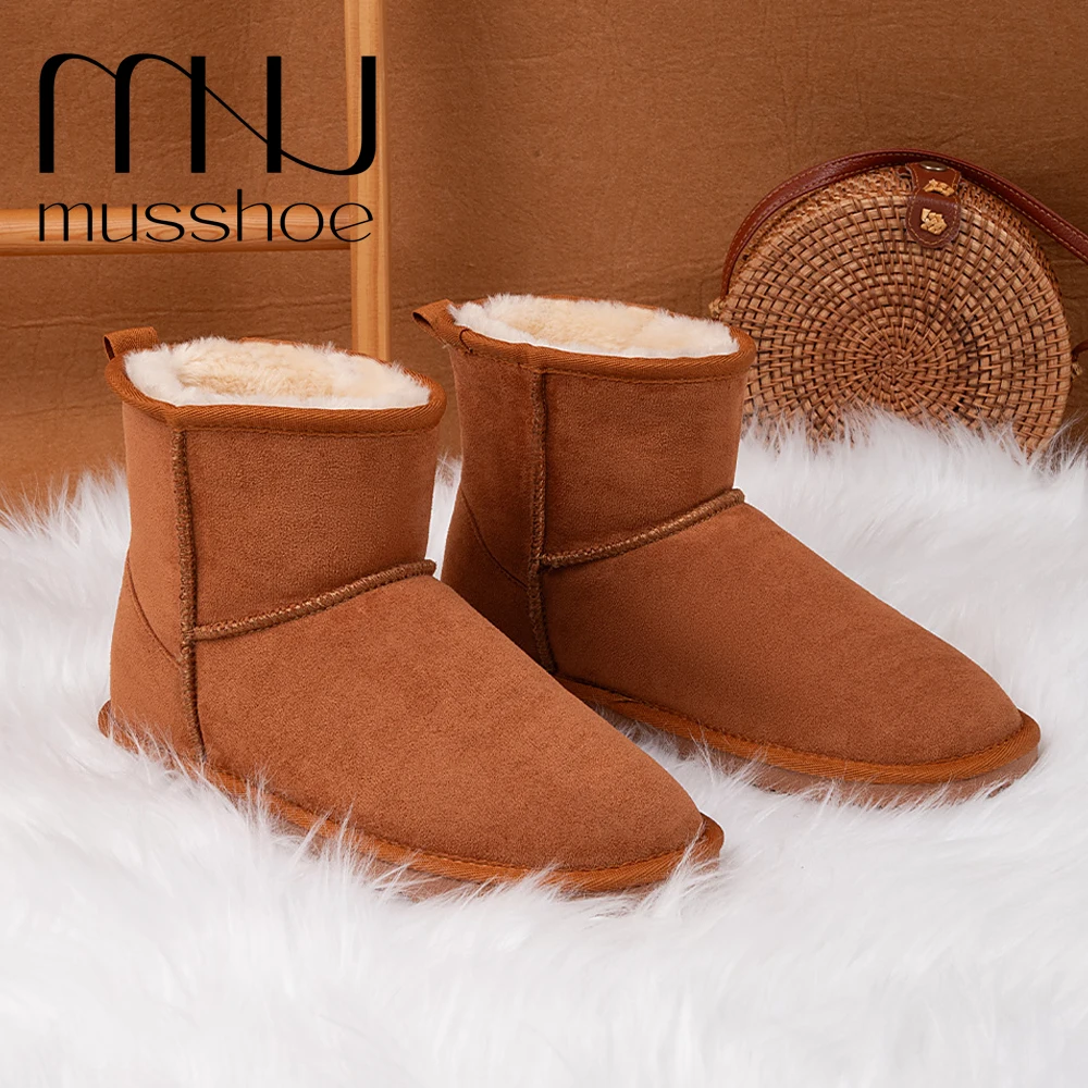 

MUSSHOE Winter Snow Boots Shoes for Women Short Ankle Warm Fur Lined Boots Water Resistant Anti-Slip Slip On Booties Waterproof