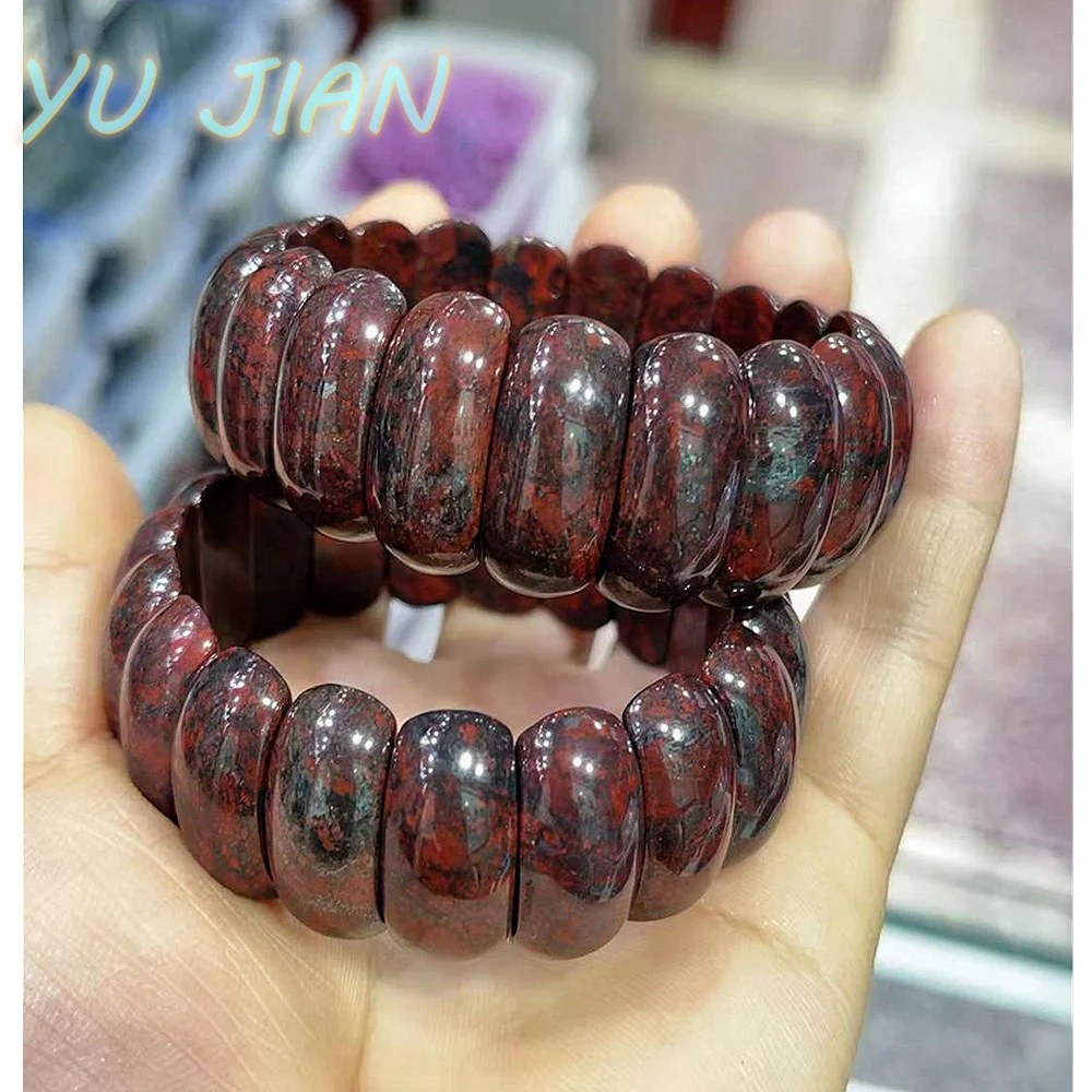 Bloodstone Red Clothes Big Hand Shipment Beaded JADEITE Bracelet Natural Texture Pattern Bangle Rare Jade Handring Fine Jewelry