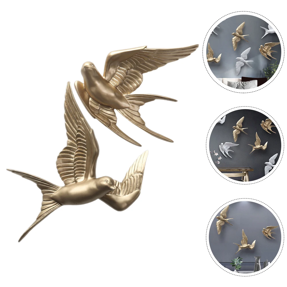 

2Pcs Nordic 3D Bird Wall Decor Resin Art Hanging Crafts Golden Color Room Garden Creative Sculpture