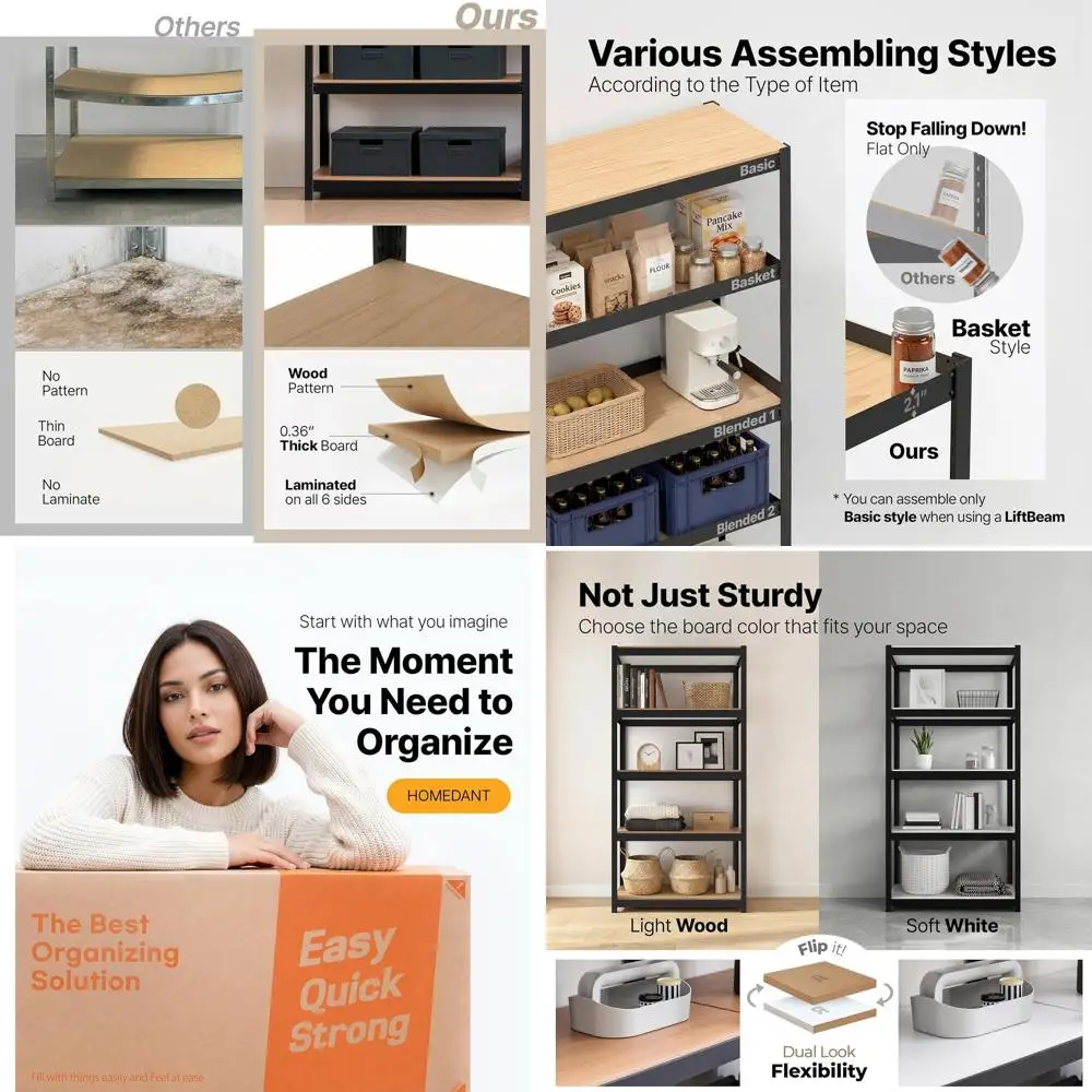 

48.1 Wide 5-Tier Heavy-Duty Metal Garage Shelving Unit with Adjustable Storage Racks for Industrial and Home Use, Black