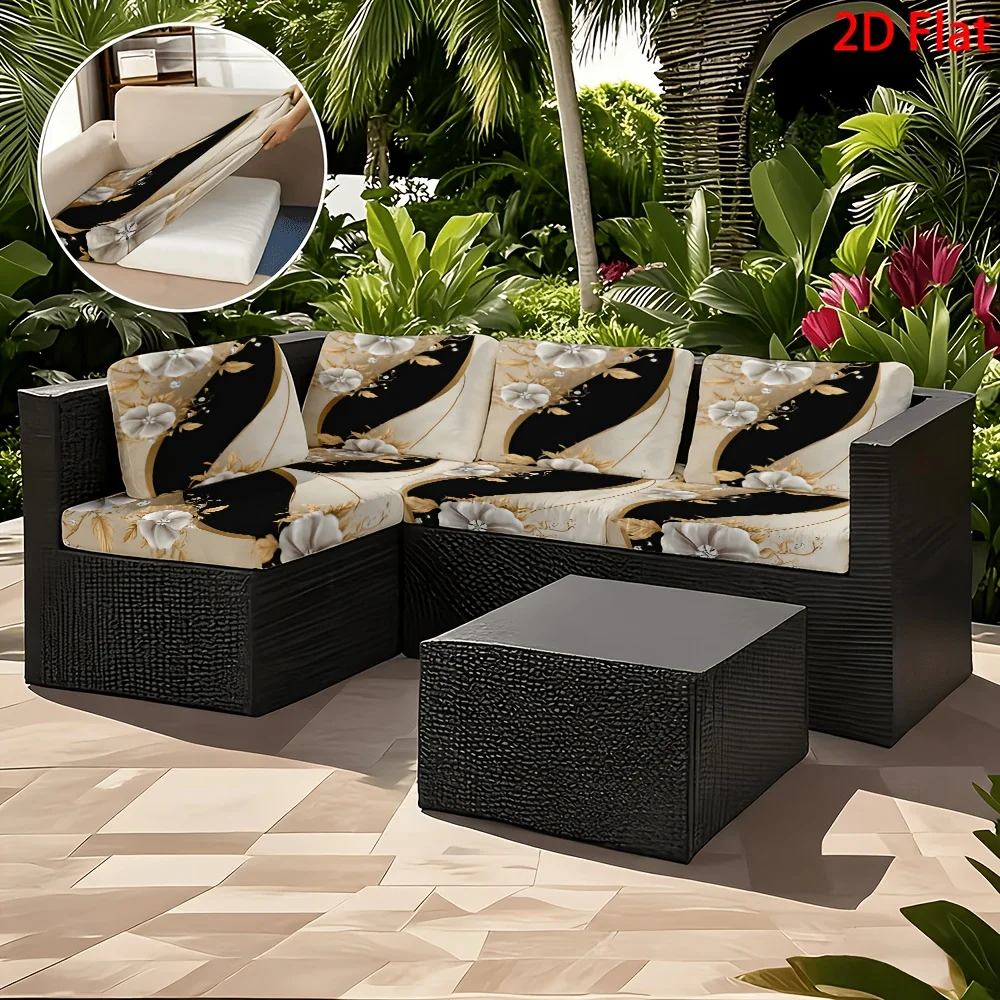 

6/8 шт. Элегантные черно-золотые чехлы для подушек с цветочным узором для уличной мебели, съемные моющиеся чехлы для садовой мебели