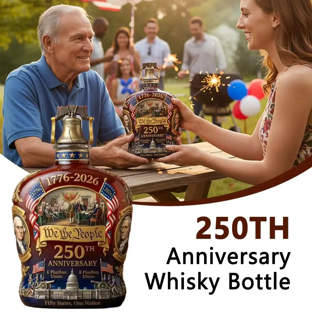 Botella de Whisky Decorativa con Grabado Artesanal Exquisito, Botella de Whisky Patriótica de Alta Calidad para el 250 Aniversario