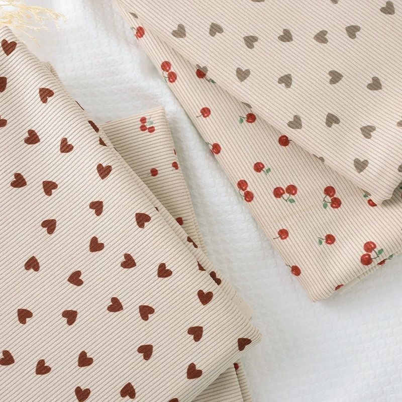 0.5/1/2Yard Cute Cherry Heart Print Ribbed Corduroy Fabric Spring Autumn DIY Sewing Fabric Making Pants Jacket Clothing Cloth