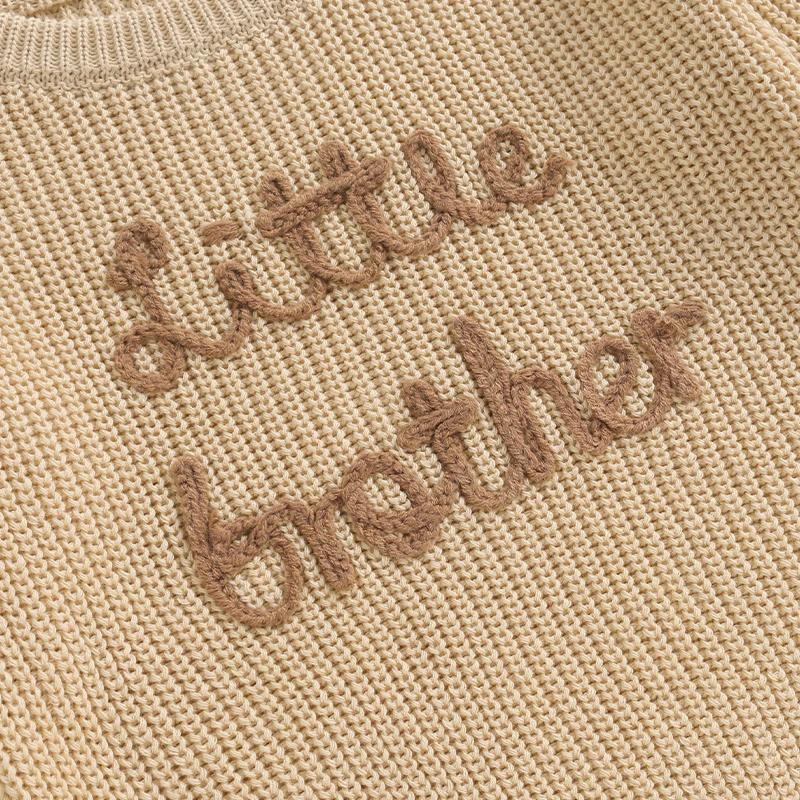 Big Brother Little Brother Matching Outfit Long Sleeve Letter Embroidery Pullover Tops Toddler Baby Boy Sweater