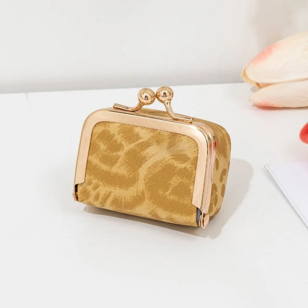 Elegant Leopard Print Kiss Lock Coin Purse Square Solid Color Leather Jewelry Bag Multifunctional PU Leather Small Item Bag Ring