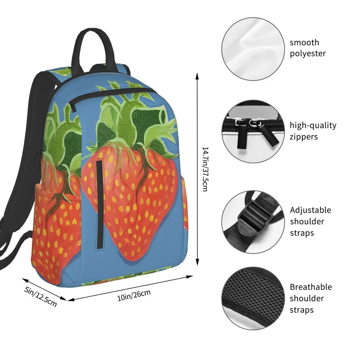 Strawberry Design Backpack Student BookBag Children School Bag Laptop Shoulder Bags Men Women