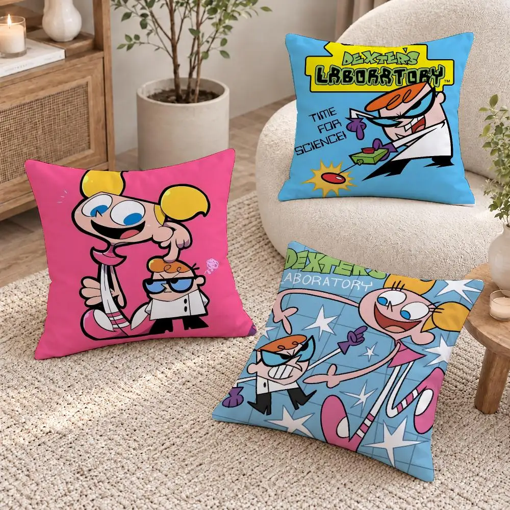 Cute Toon Dexter's Lab Cushion Cover Short Plush Pillow Cover, Washable Wrinkle-Resistant for Sofa Bedroom Decor Gift