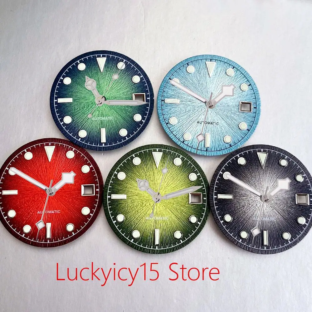 New Classic Watch Dial Face Hands Set Gradient Texture 29mm Green Luminous Mark for ETA 2824 ST2130 Miyota 8215 821a Watch Parts