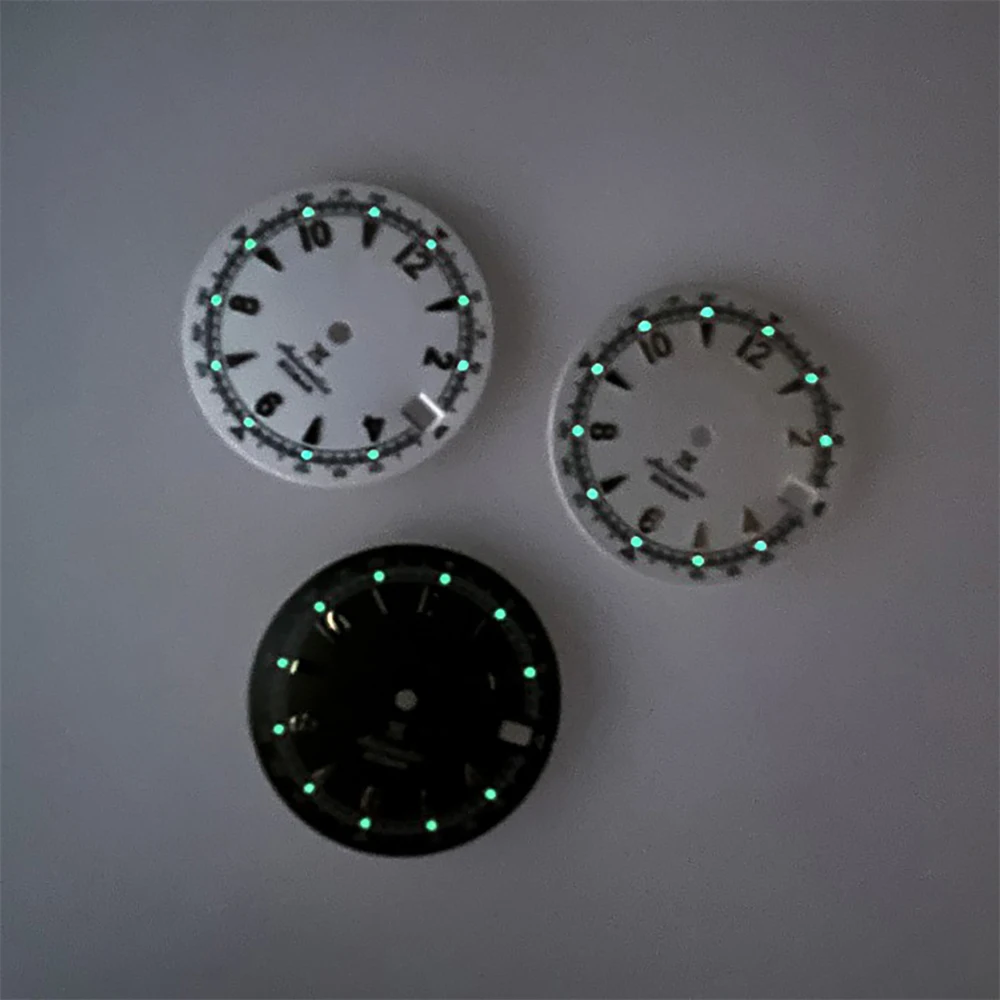 หน้าปัดนาฬิกาสไตล์เรโทรใหม่ ขนาด 28.5 มม. สีเขียวเรืองแสง สำหรับกลไก NH35A NH36 4R 7S พร้อมปฏิทินเดี่ยว