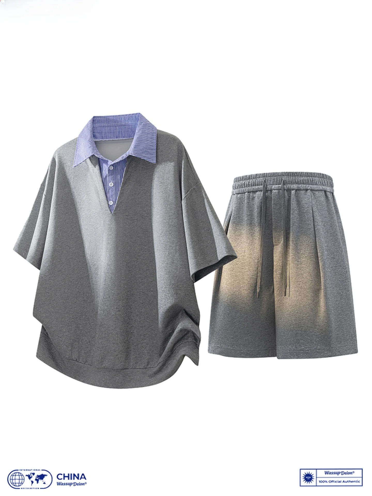 wassup-deion-completo-casual-da-uomo-a-maniche-corte-con-colletto-set-estivo-di-pantaloncini-trendy-in-misto-cotone-e-poliestere
