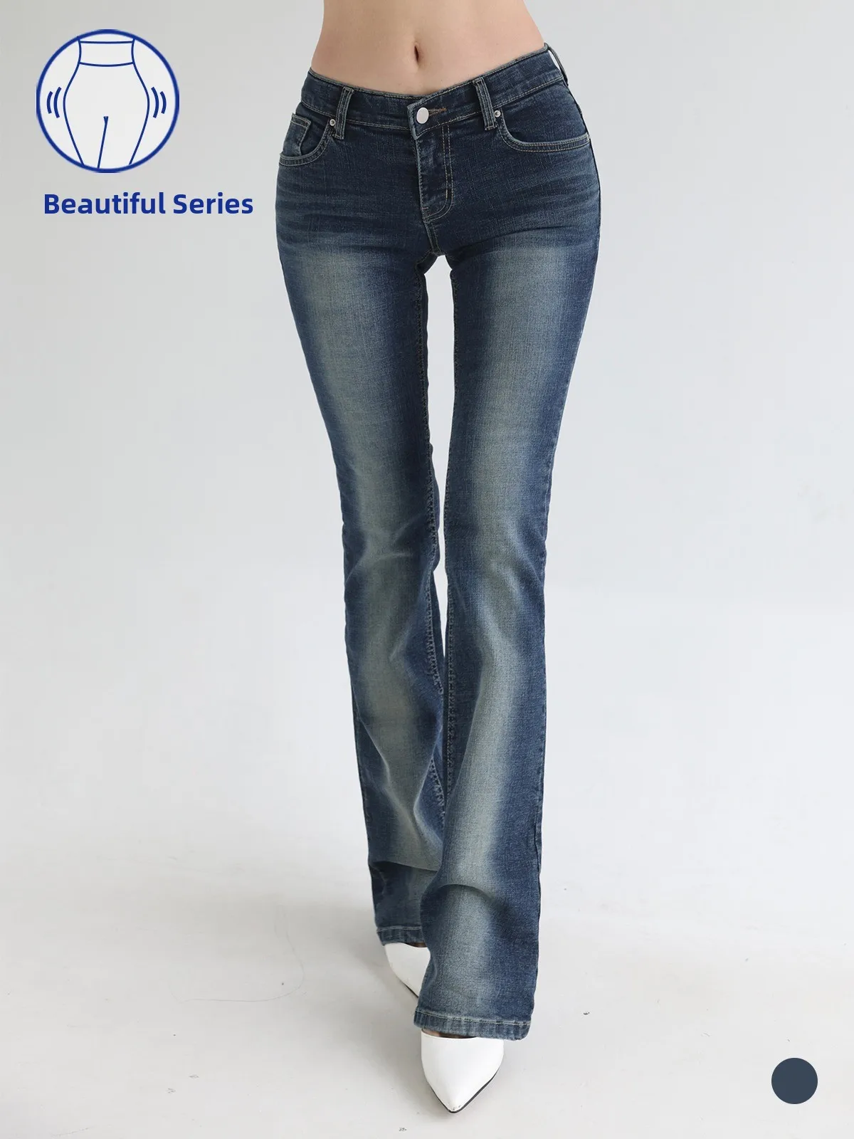 

Low Waist Slim Fit Denim Jeans with Hip Pad Retro Washed Long Bell Bottoms Cotton Stretch Denim Women's Fashion Spring Autumn