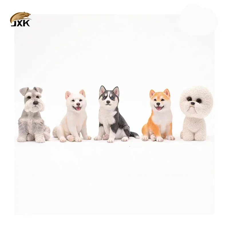 JXK Bichon Frise Schnauzer Shepherd Dog Pet Healing Figure Canidae Animal Collector Toy Resin Desktop Decoration Gift