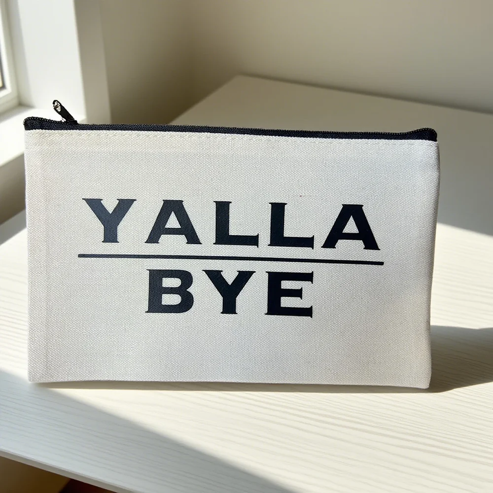 

Yalla Bye Canvas Pouch Fun Hebrew Slang Makeup Bag Hebrew Gift Jewish Party Decor Jewish Holiday Birthday Travel Necessities