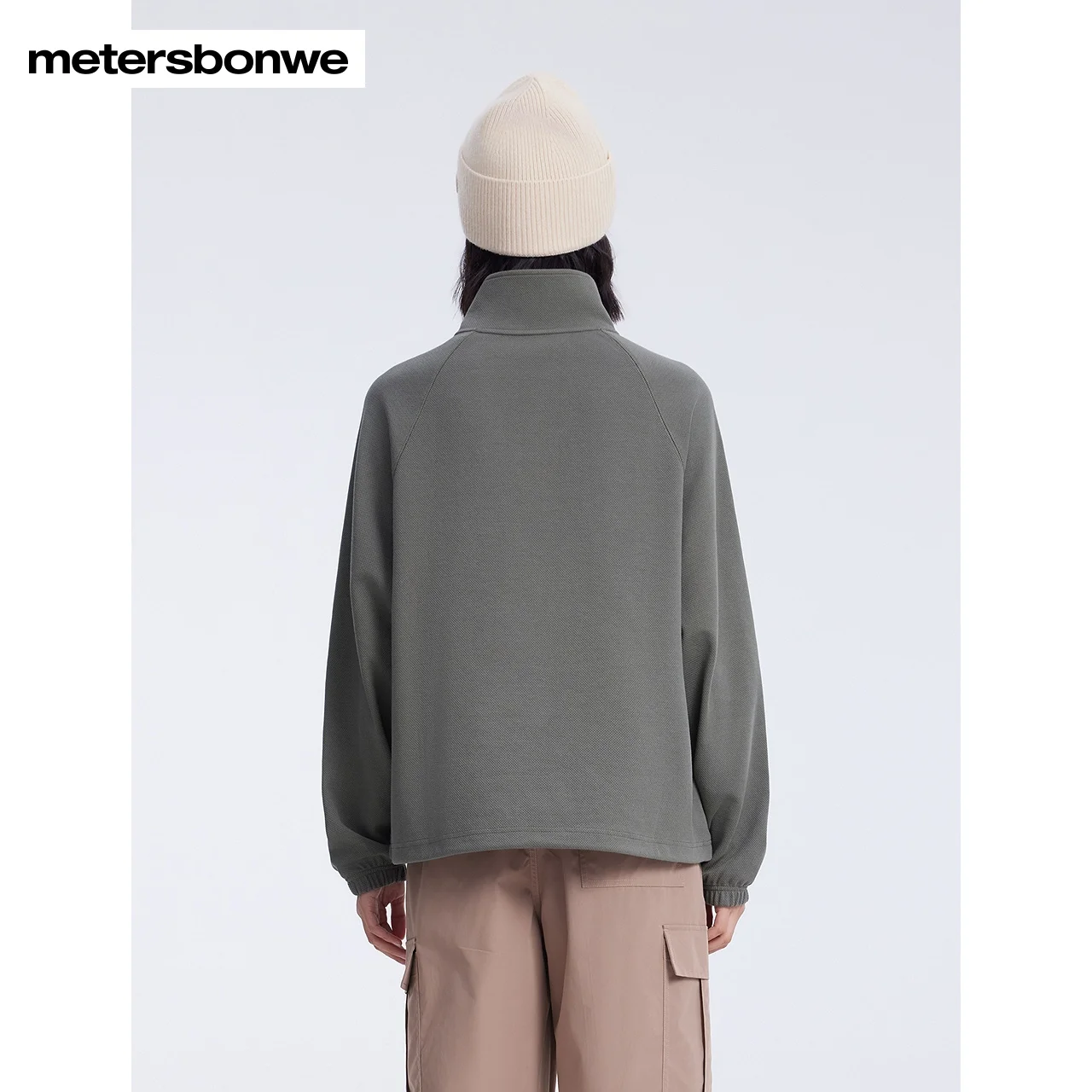 Metersbonwe-Women's Small Stand Collar Loose Hoodie With Half Zipper Adjustable Elastic Hem Pullover Spring Urban Outdoor