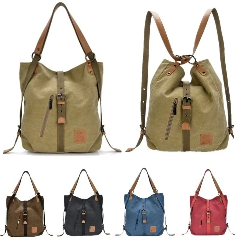 

Women Canvas Dual Purpose Bag Multifunctional Satchels Large Capacity Handbag Shoulder Backpack Anti Theft Schoolbag Travel Bags