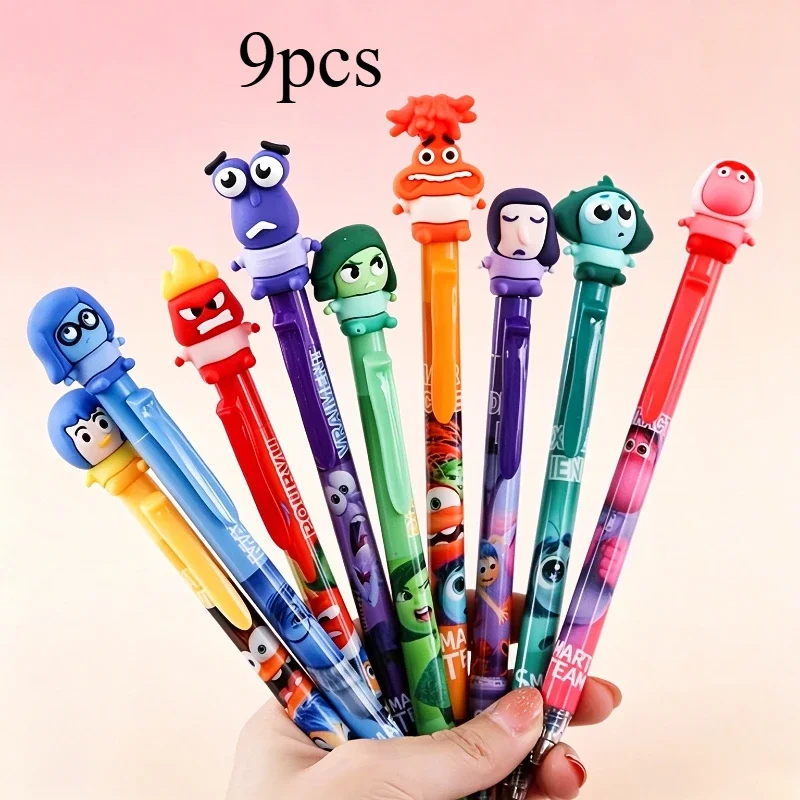 9pcs Disney  Inside Out Ballpoint Pen, Push To Press 0.5mm Signature Pen, Cartoon Student Stationery Gifts, Office Supplies