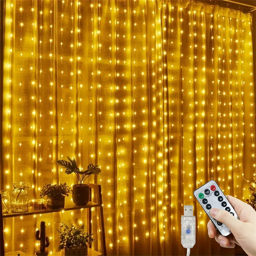 USB Curtain Light Fairy String Lights 8 Modes Garden Yard Wedding Birthday Christmas Mother's Day Party Holiday Decor Lights