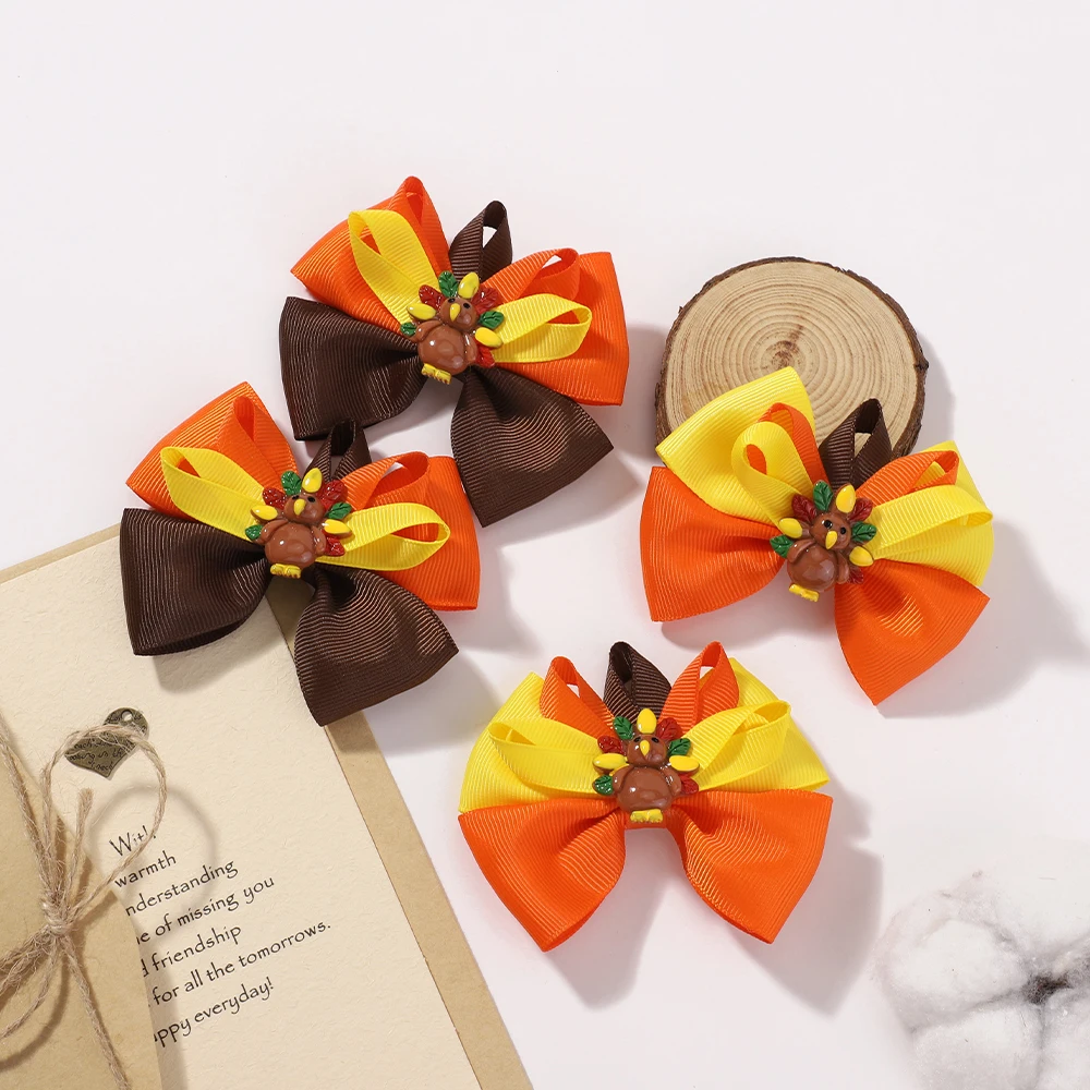 

2Pcs New Thanksgiving Day Bow Hair Clips for Baby Girls Cartoon Turkey Party DIY Festive Hairpin Kids Headwear Hair Accessories