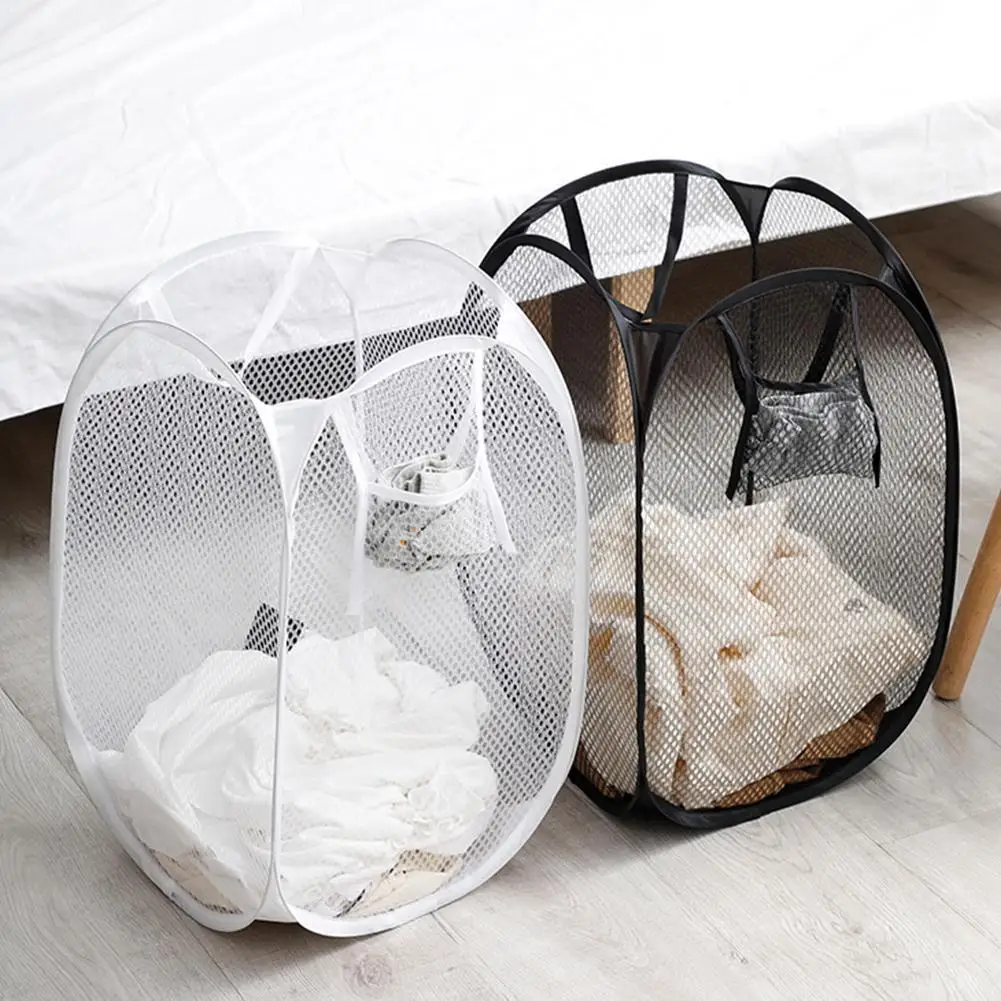 Large Capacity Dirty Laundry Basket Foldable Mesh Clothes Hamper Portable Ventilated Skeleton Storage Bin for Bathroom Bedroom
