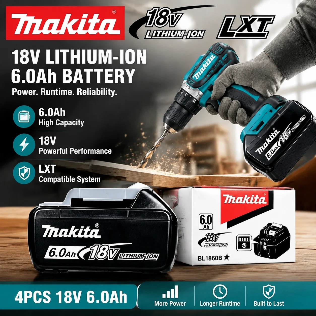

High Performance Makita Battery 18V 6Ah Li-ion Replacement Battery For BL1830B BL1840 BL1850 BL1850B BL1860 Cordless Tools
