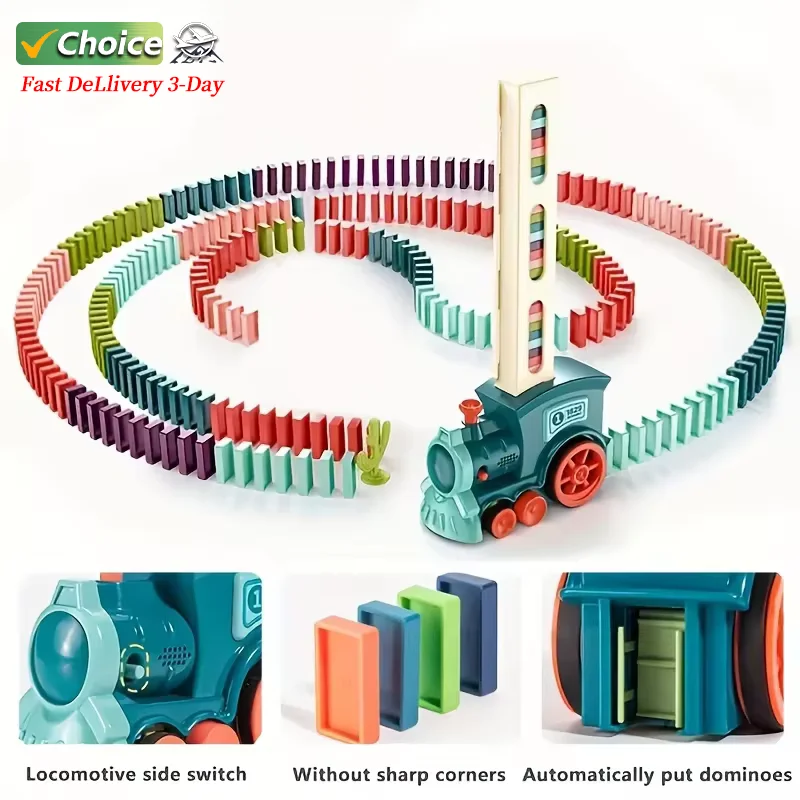 Automatic Laying Domino Train Electric Car Brick Blocks Kits Creative Games Intelligence Educational DIY Toys Kids Birthday Gift