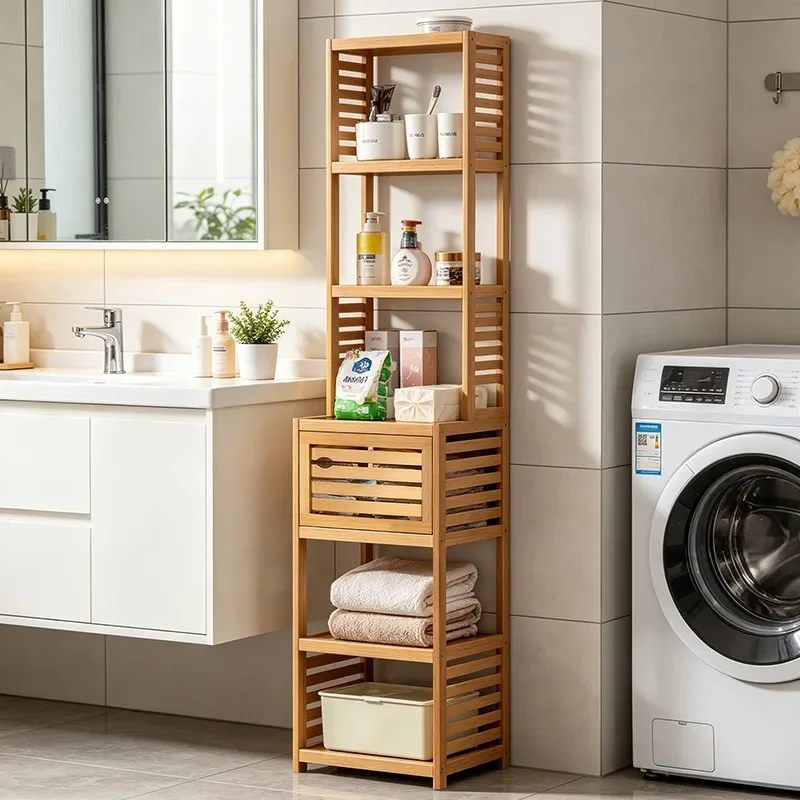 Simple style Nanzhu with storage compartment bathroom rack toilet toilet toilet multi-layer storage rack