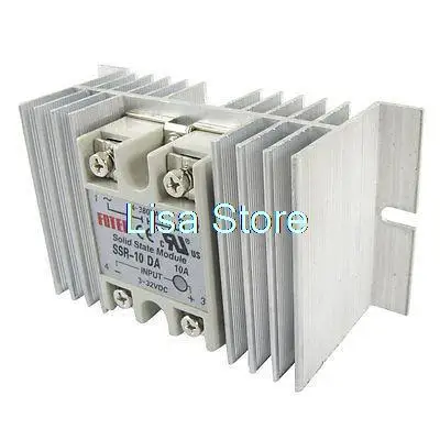 SSR-10 DA DC-AC Single Phase Solid State Relay SSR 10A 3-32V 24-380V w Aluminum Heat Sink