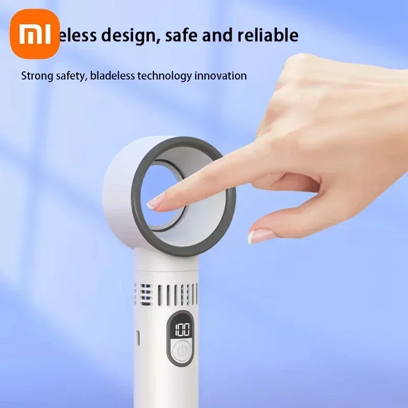 مروحة Xiaomi Mini بدون أوراق 100 مستوى عالية السرعة بدون أوراق، شاشة رقمية ذكية، شحن USB محمول، طاقة رياح عالية