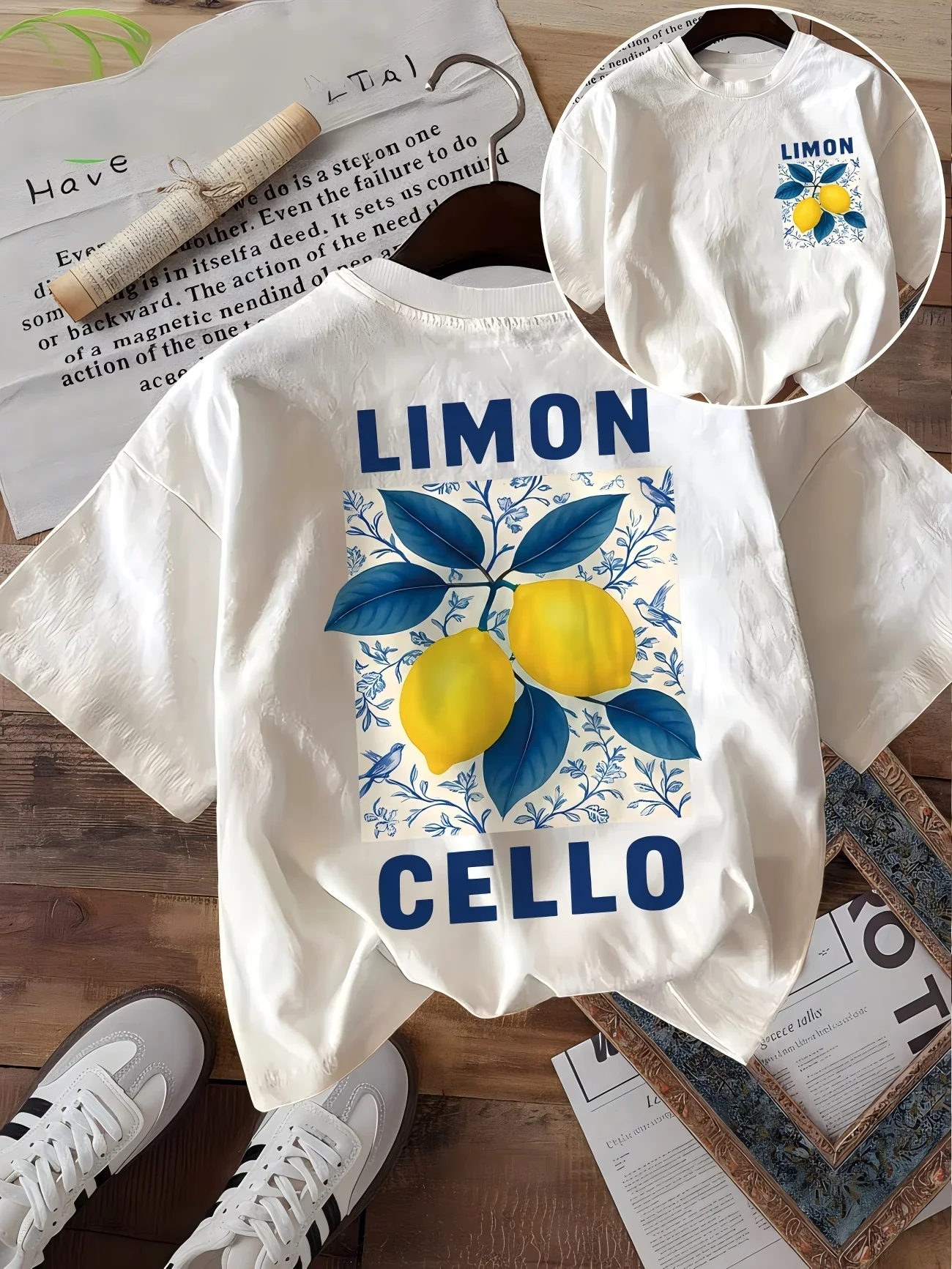 Limon Cello Lemon Print T Shirt Women Italian Style Graphic Tee Summer Retro Aesthetic Harajuku Streetwear  Short Sleeve Top
