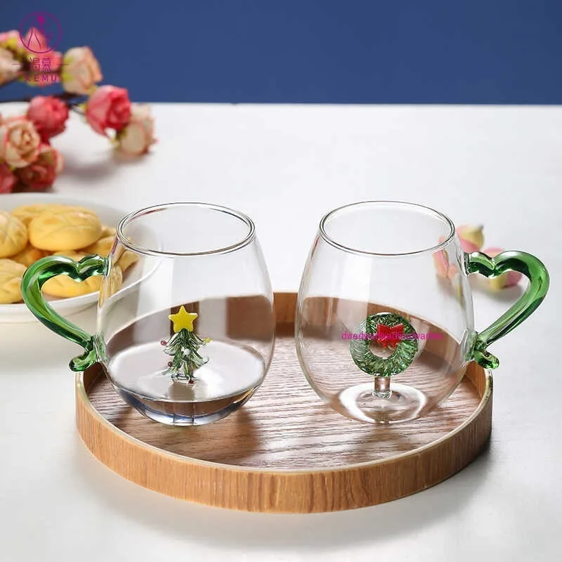 

Creative Christmas glass water cup high borosilicate three-dimensional snowman Christmas tree cup