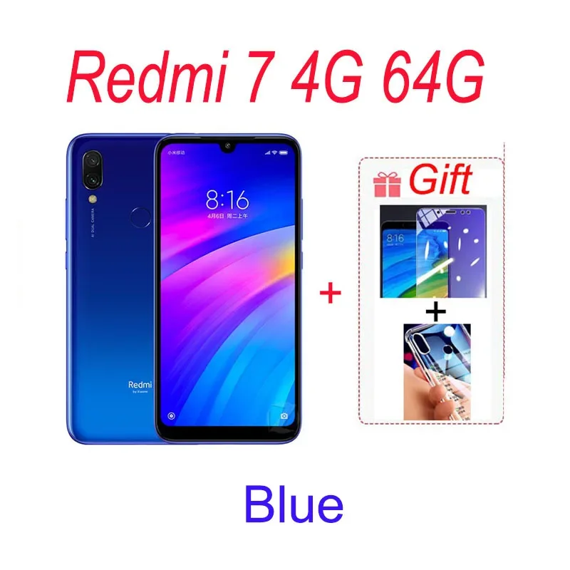 Оригинальный мобильный телефон Xiaomi Redmi 7, 4 ГБ, 64 ГБ, 6,81 дюйма, глобальная прошивка, смартфон Google Play, Android, 4000 мАч, сканер отпечатка пальца, бесплатный подарок