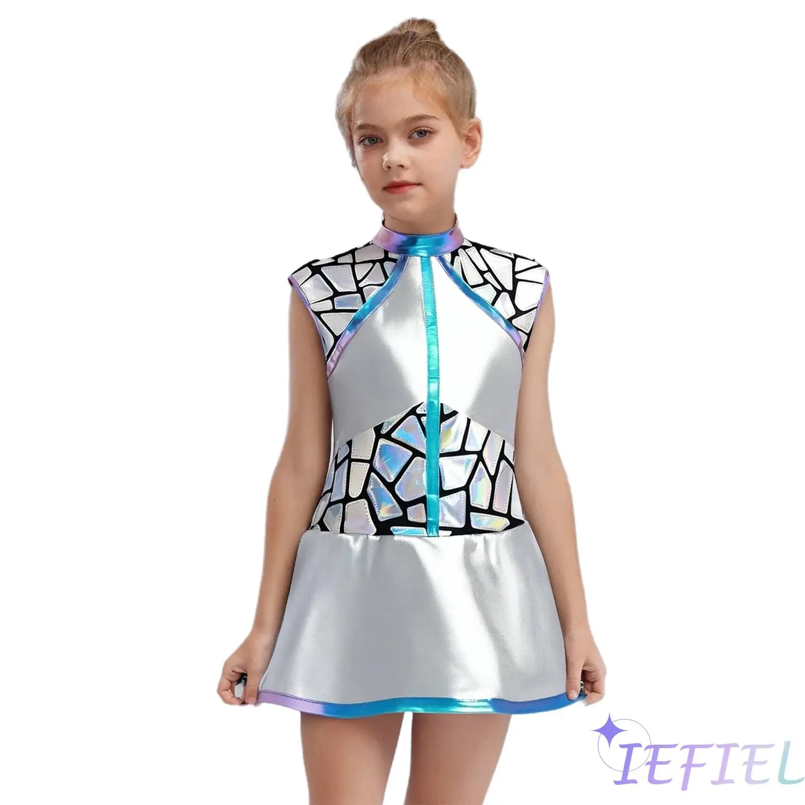 

Girl Halloween Costume Shiny Metallic Alien Costume Shiny Mirror Sequins Dress for Alien Role-play Halloween Cosplay Masquerade