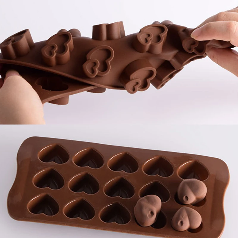 15/10Cavity Diamond Heart Silicone Chocolate Mold DIY Cake Accessories Molds Kitchen Ice Cube Biscuit Pastry Manual Baking Mould