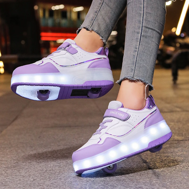 Pink Fashion Girls Boys LED Light Roller Skate Shoes for Children Kids Sneakers with Wheels Two Wheels Sneakers for Boys Kids