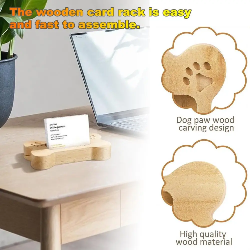 Desktop Charging Station Wooden Dog Bone Business Card Holder Stable Office Organizer for Hospital Cards Curved Anti-slip