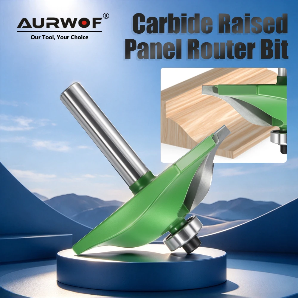 AURWOF 8mm Shank Raised Panel Router Bit 63.5mm Dia Wood Milling Cutter For Cabinet Door Making 65mm Height DIY Tool