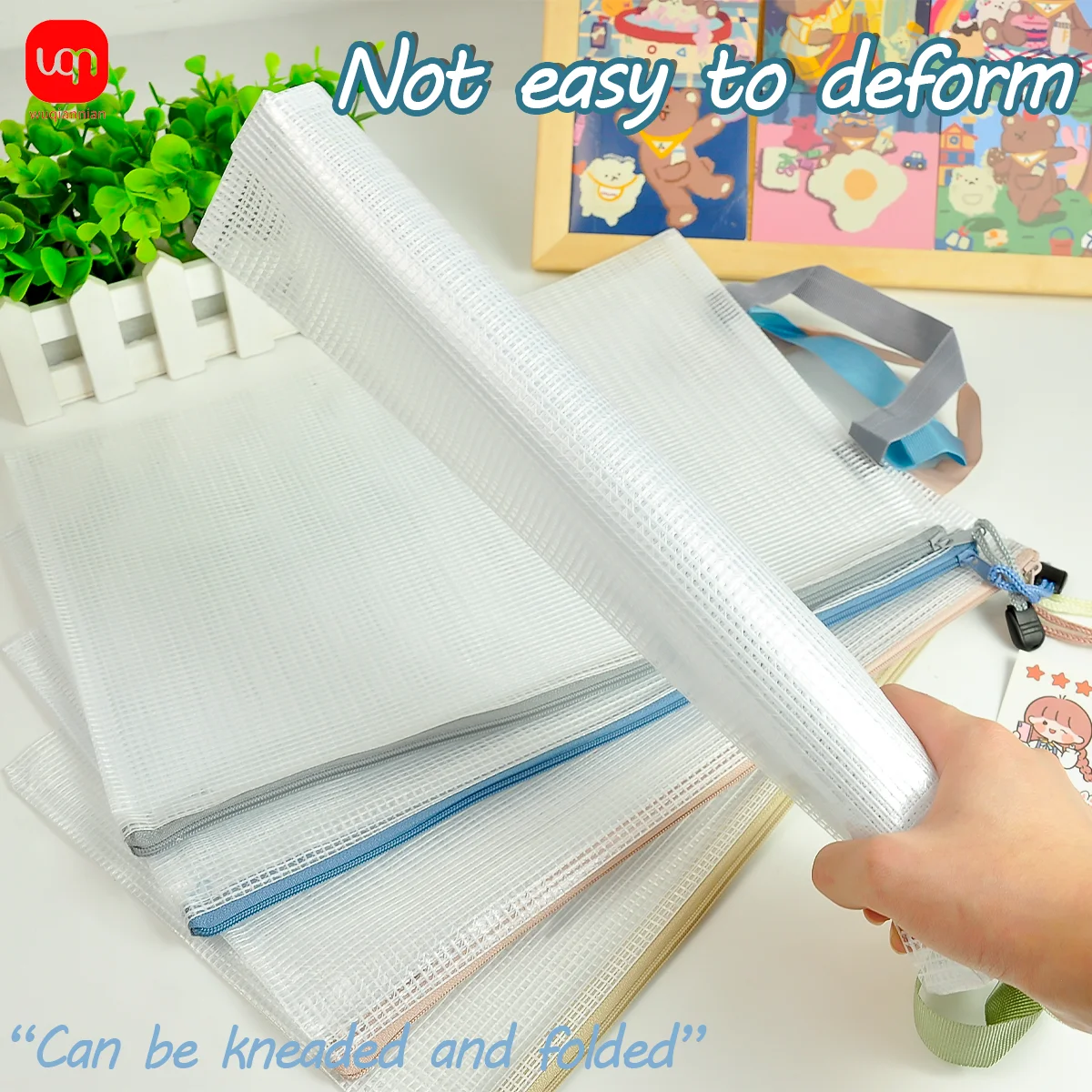 WQN-5/20 قطعة أكياس تخزين كلاسيكية A4 أكياس شبكية محمولة شفافة ذات سعة كبيرة لوازم مكتبية مدرسية