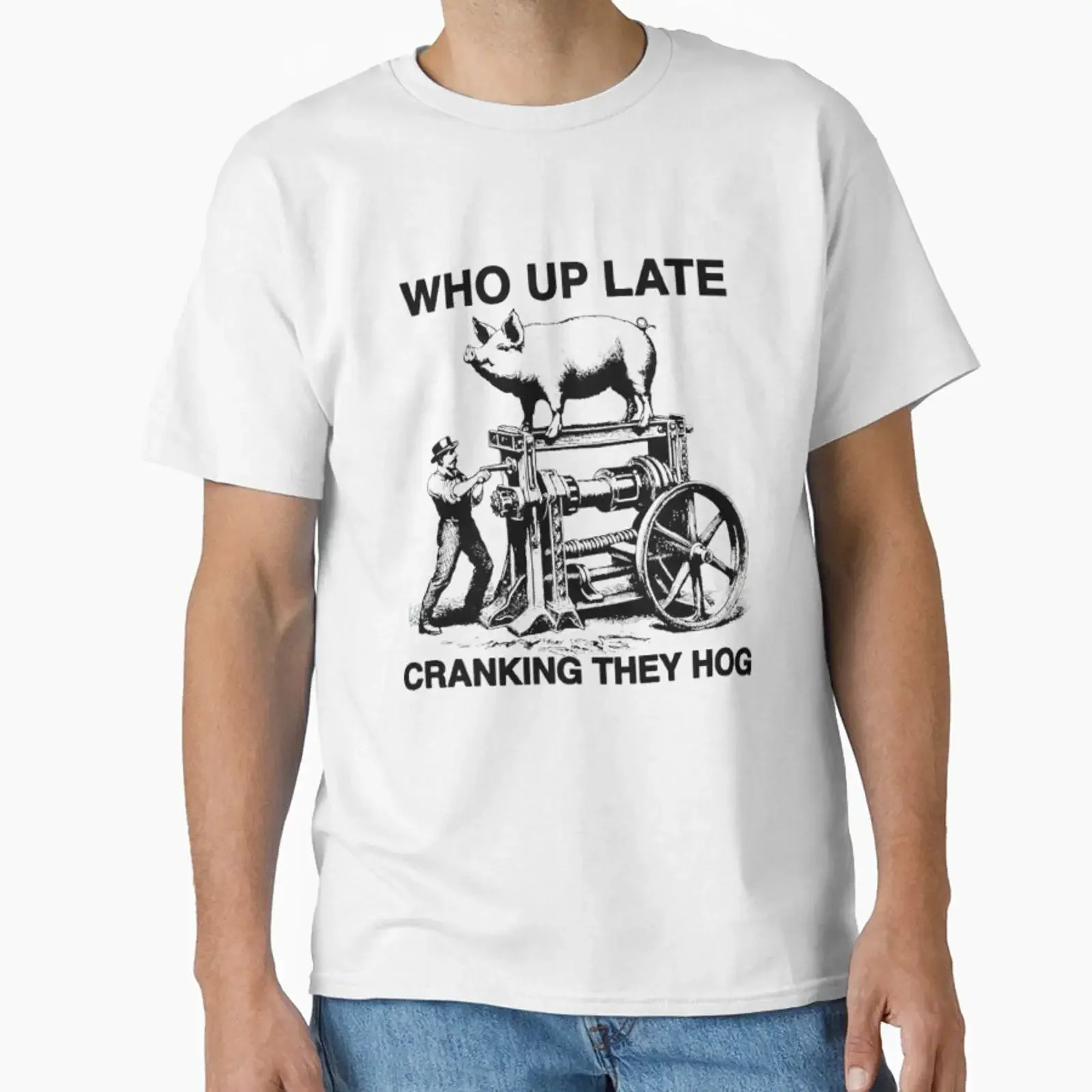 Who Up Late Cranking They Hog Bold Biker Design for Night Riders Classic T Shirt vintage Washed streetwear graphic Breathable