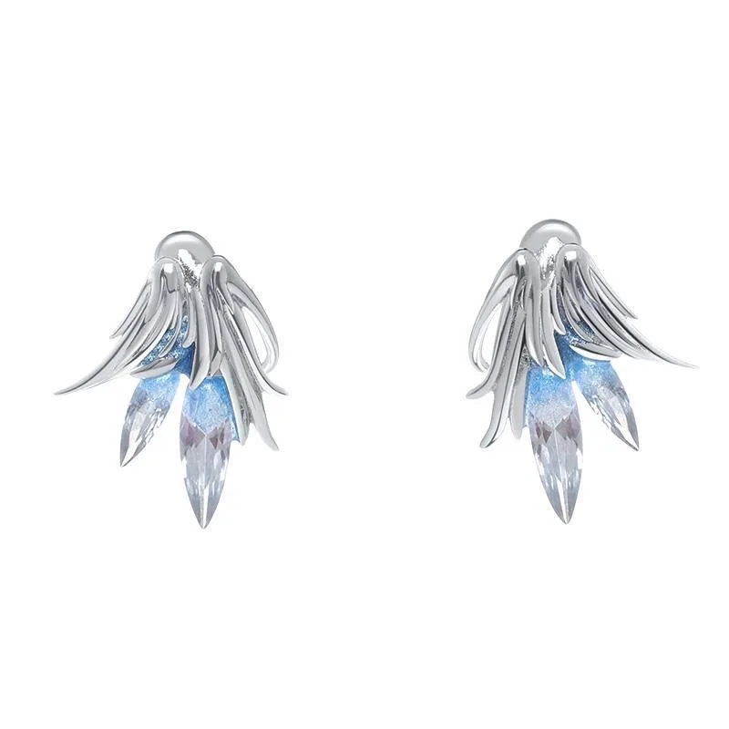 Fashion Silver Color Robin Stud Earrings Blue Crystal Zircon Leaf Earrings for Women Charm Ear Jewelry Accessories Gifts