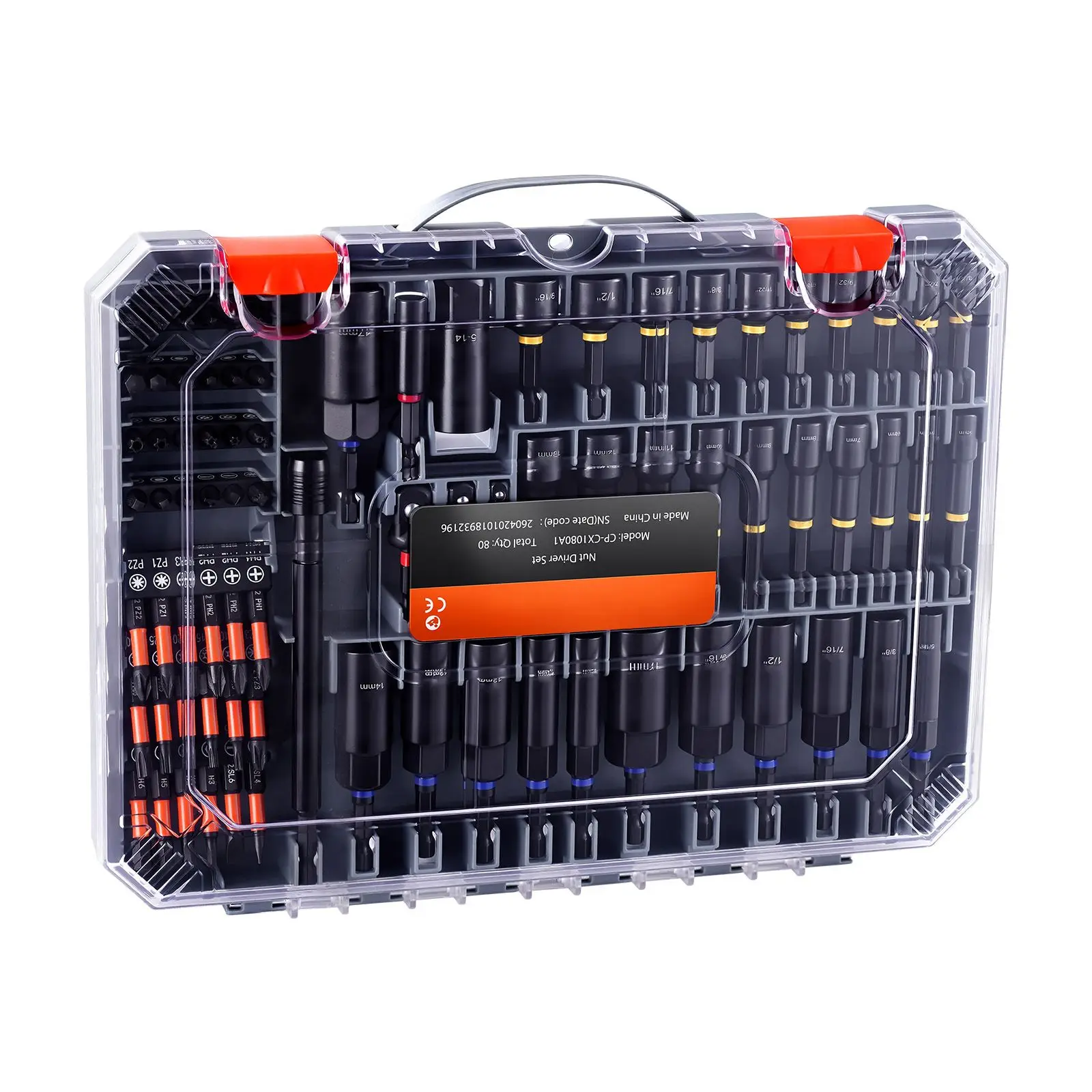 80-Piece Premium Magnetic Impact Nut Driver Set, Metric & SAE Sizes, with Socket Adapters, Bit Holder, Wing Nut Driver