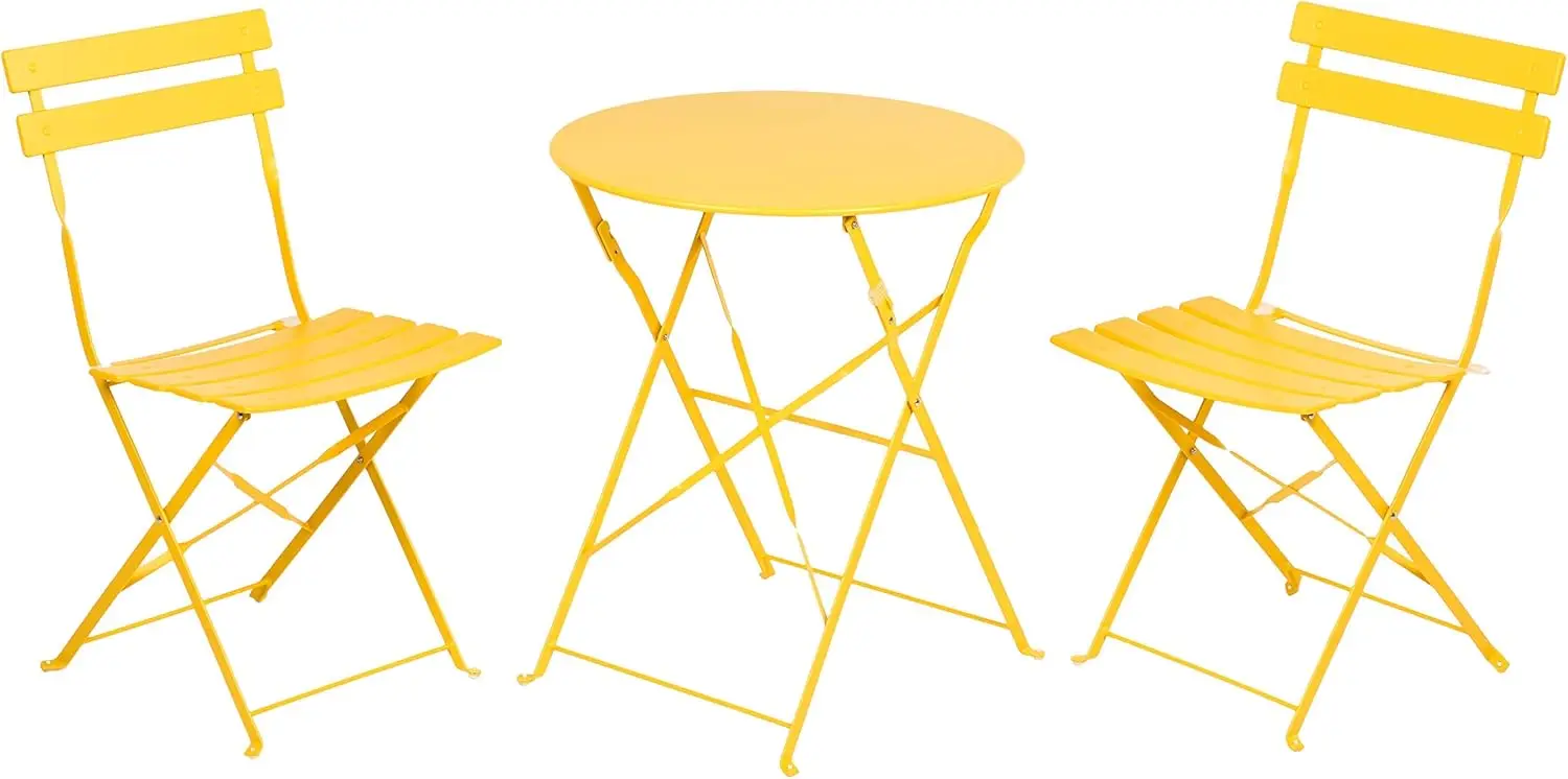 

patio 3-Piece Bistro Set Folding Outdoor Furniture Sets with Premium Steel Frame Portable Design for Bistro & Balcony, Yellow