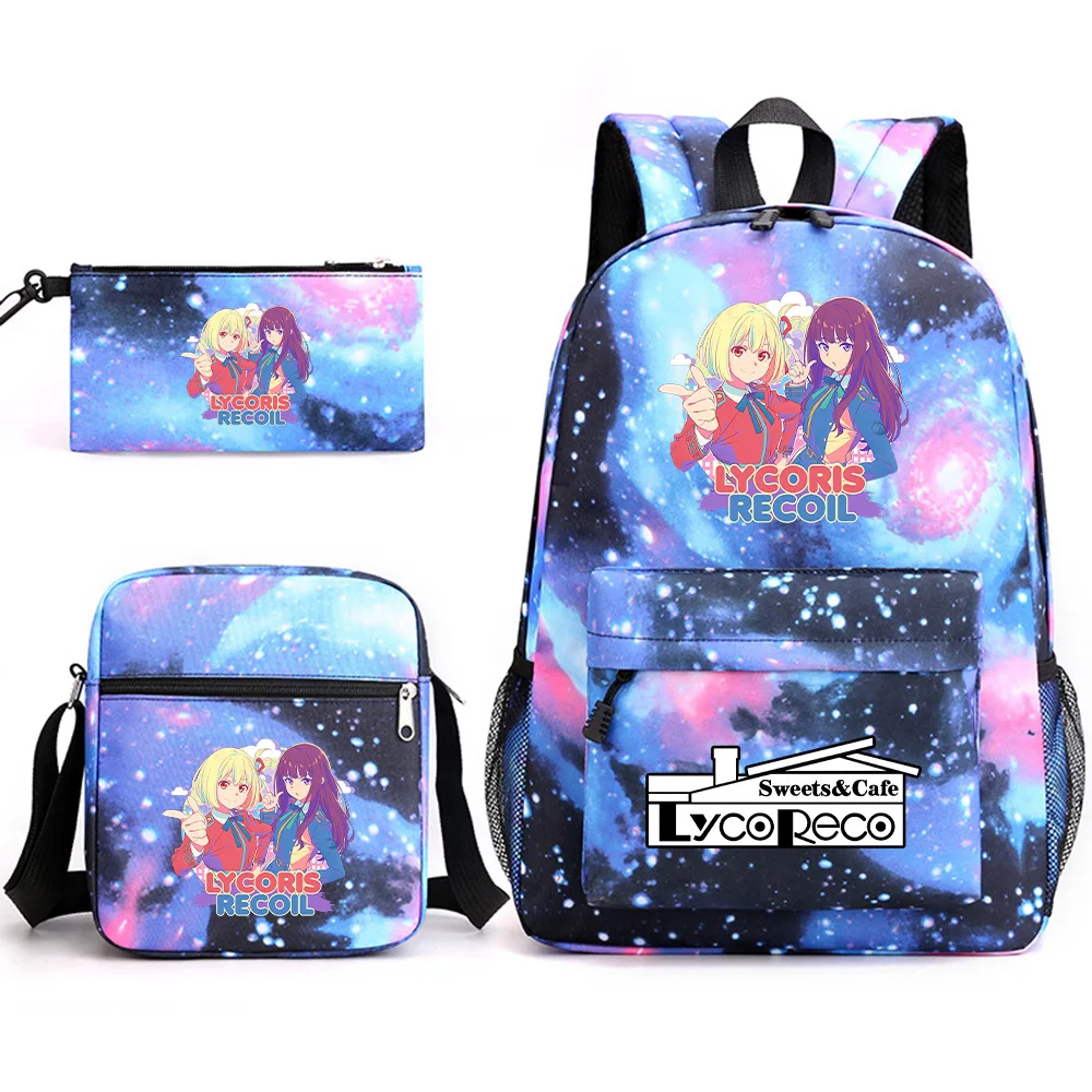 Fashion Youthful Lycoris Recoil Print 3pcs/Set Student Travel bags Laptop Daypack Backpack Shoulder Bag Pencil Case