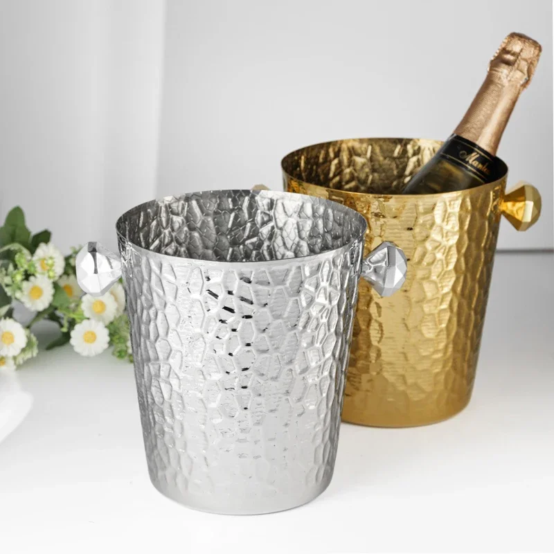 Handmade stainless steel champagne bucket high-end red wine club ice bucket model room decoration ornaments