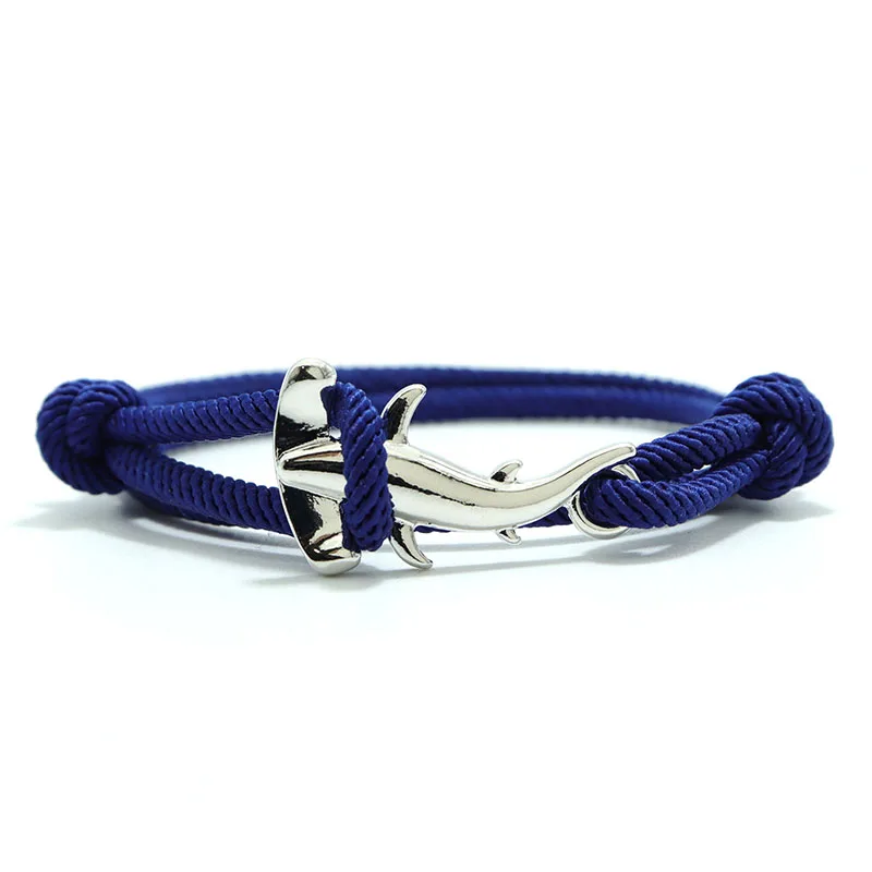 Simple Style Marine String Shark Bracelet For Men Double Layer Sliding Adjustable Nautical Rope Braslet Beach Accessories Hombre