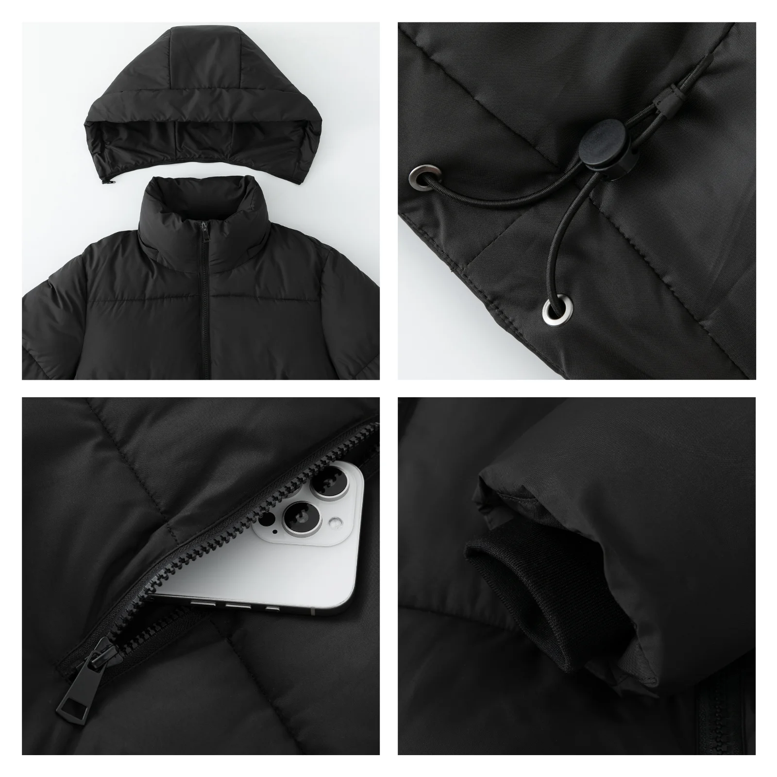 Women Winter Puffer Jackets with Removable Hood Zip Pockets Stand Collar Warm Ladies Quilted Coat