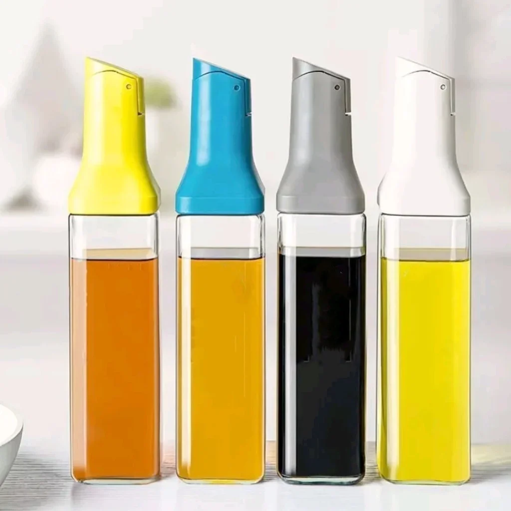 500ml Square Glass Oil Bottle, Olive Oil Condiment Dispenser, Leak-Proof Opening Closing Container for Kitchen Household