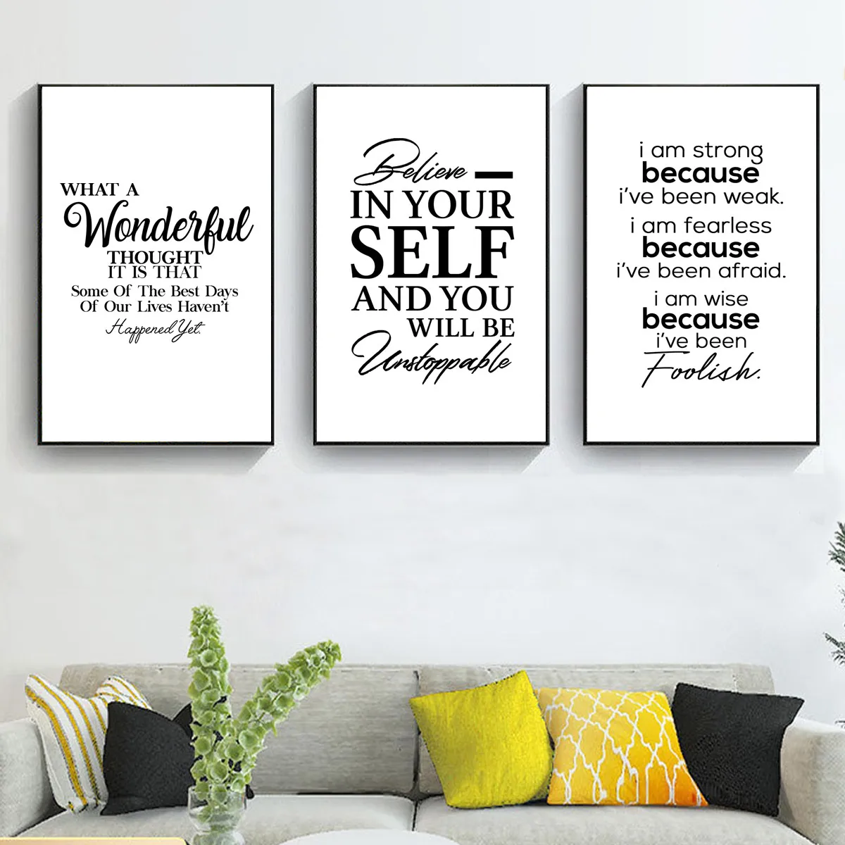 Canvas Poster Quote Positive Energy Phrases Motivational Words Black and White Minimalist Wall Art Decor Home Decoration